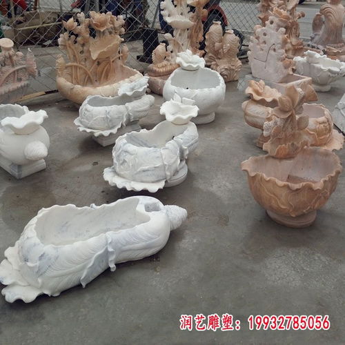 荷花鯉魚石浮雕水缸 運城石雕塑景觀制作廠
