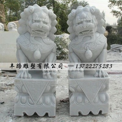 曲陽漢白玉精雕石獅子一對