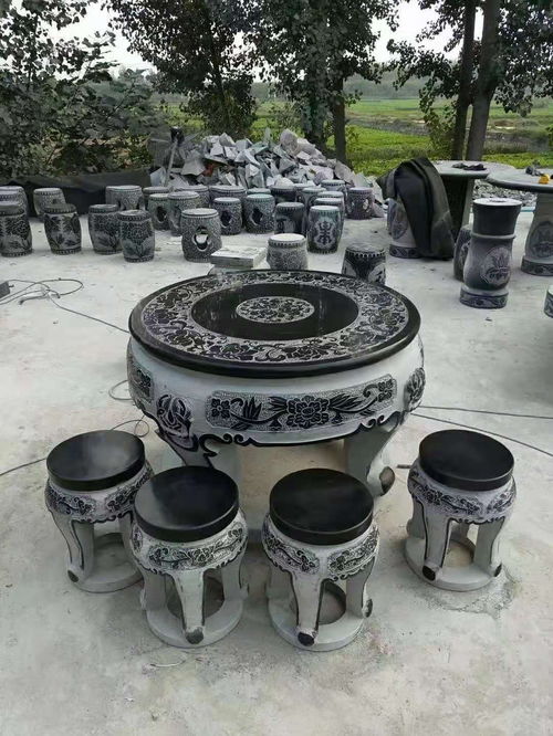 仿古雕刻青石庭院石桌子日式戶外石凳石雕工藝品擺件